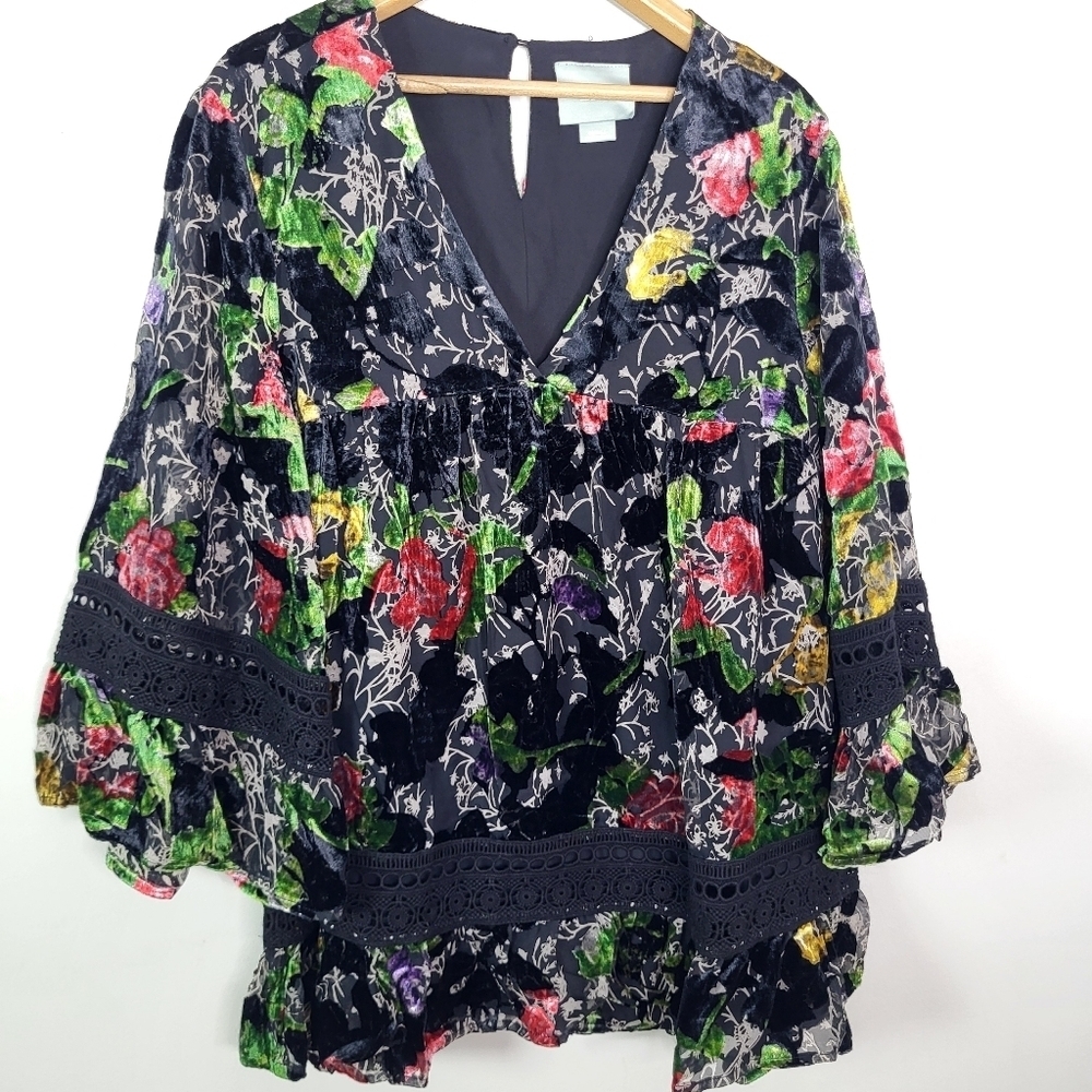 Anthropologie Maeve Velvet Burnout Blouse Size Small